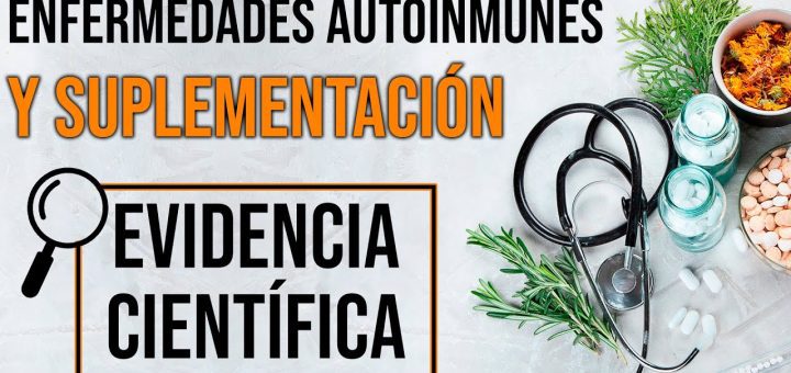 Thumbnail promoting autoimmune diseases and supplementation with 'Evidencia Científica', stethoscope, herbs, and pills.